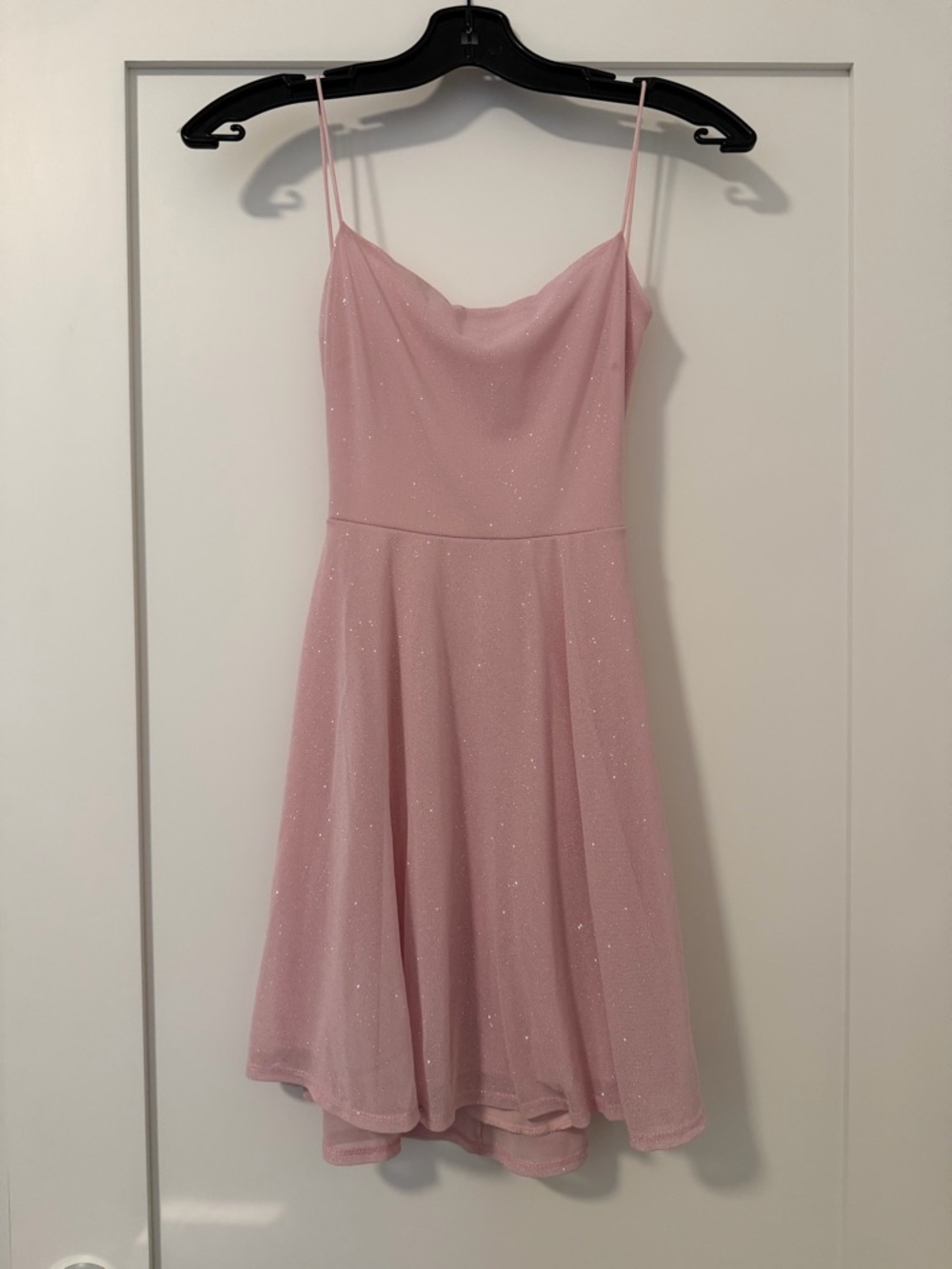 Light Pink Glitter Spaghetti-Strap Backless Dress